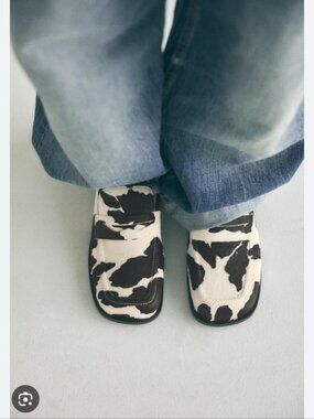 ZARA | animal print leather loafer Brown White Sz 41